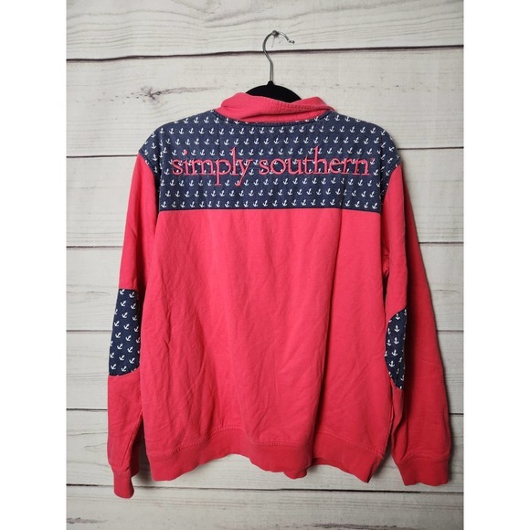 Simply Southern Collection Womens Popover Sweatshirt 3/4 Zip Red Size Large - Picture 2 of 6